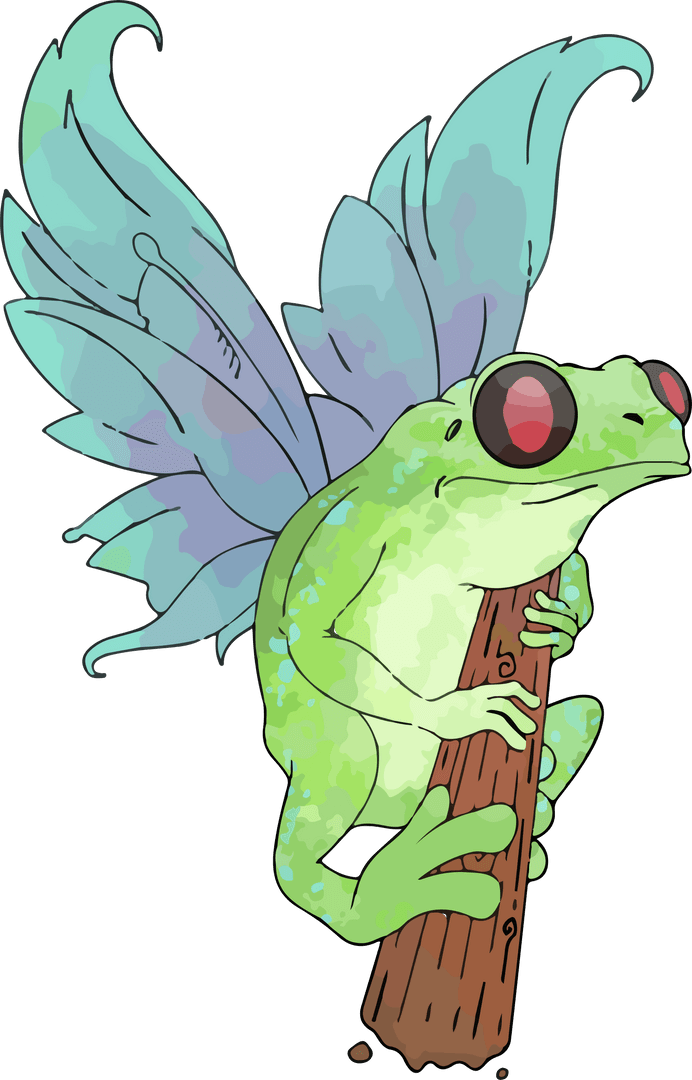 Transparent Background Tree Frog with Butterfly Wings Illustration