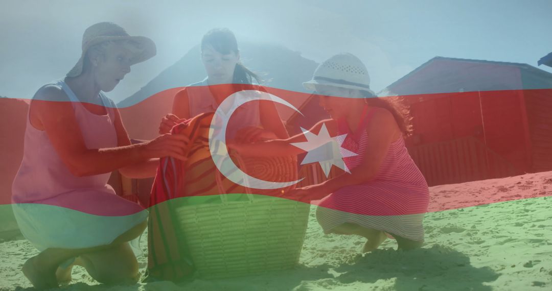 Multigenerational Bond: Three Generations Enjoying Beach Picnic