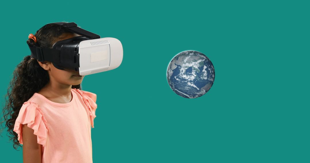 Child Using VR Headset for Virtual Earth Exploration