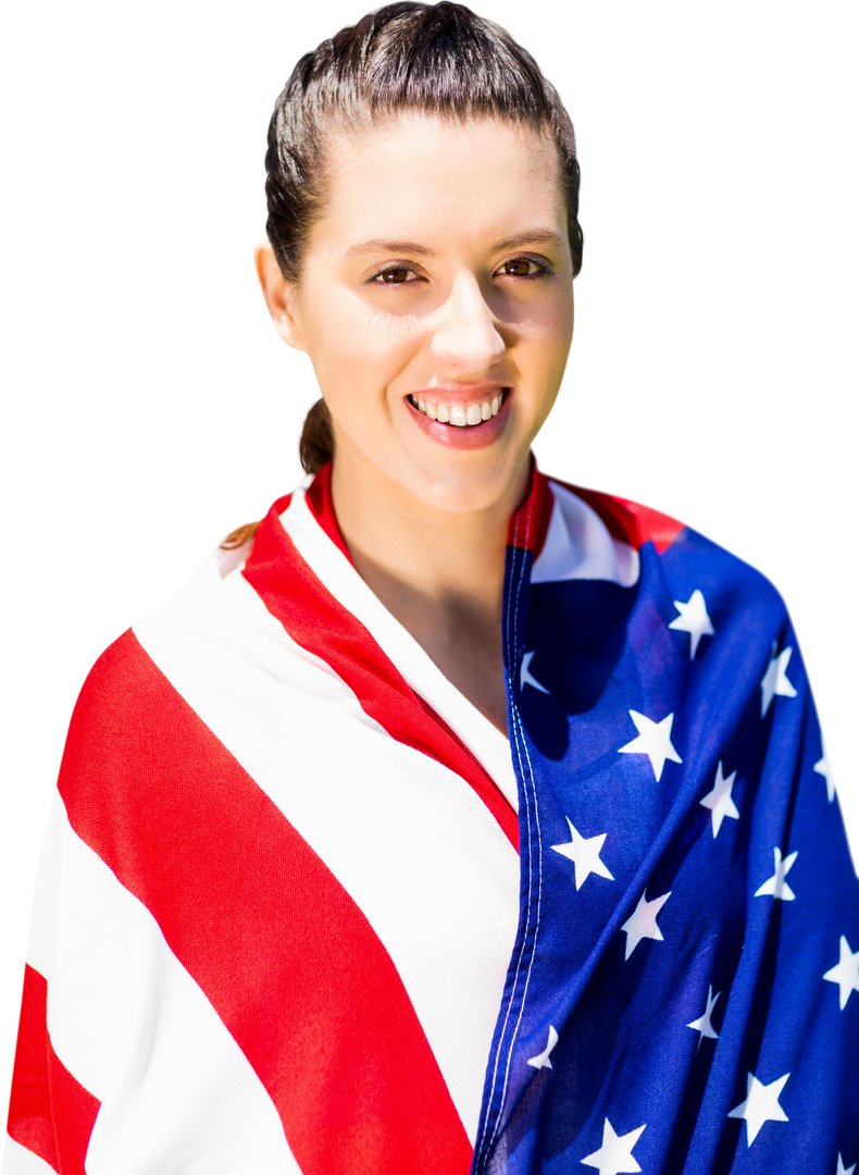 Happy Caucasian Woman Wrapped in USA Flag Transparent Background - Download Free Stock Images Pikwizard.com