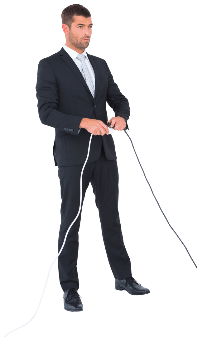 Businessman Connecting Electric Plug on Transparent Background