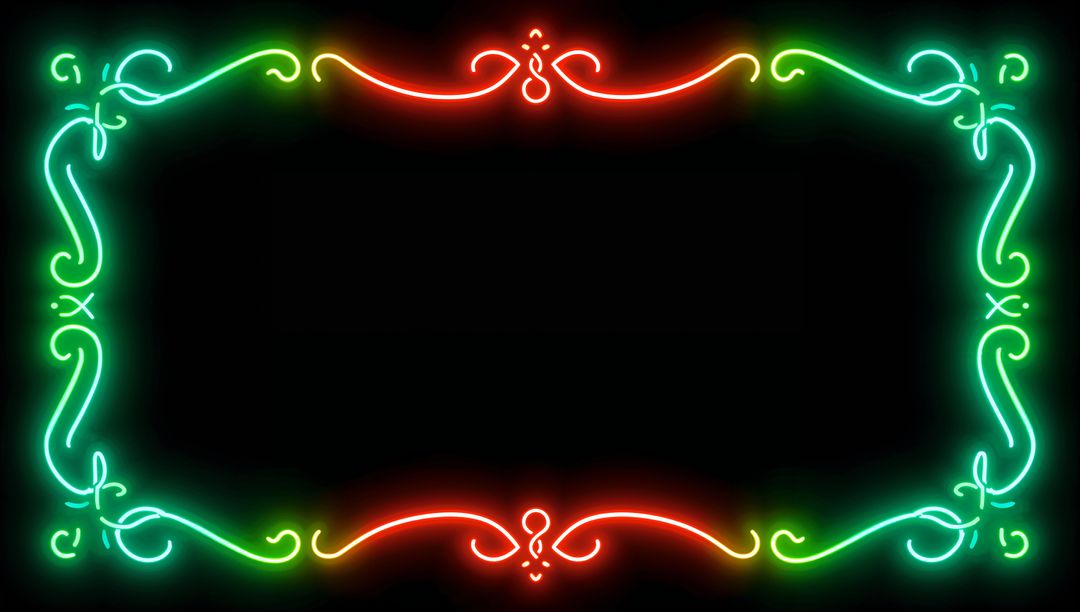 Glowing Neon Ornate Frame with Filigree Swirls and Empty Center for Text