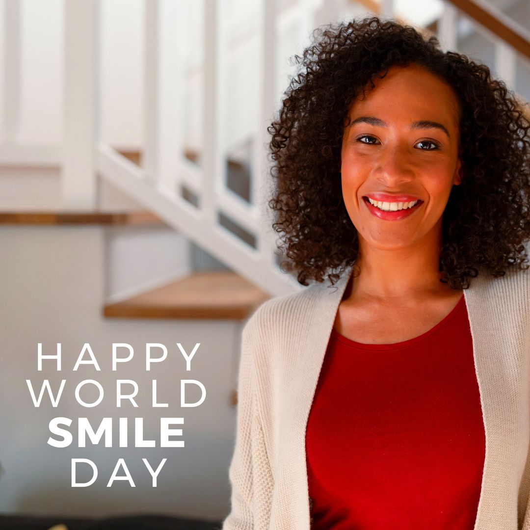 Composition of world smile day text over biracial woman smiling - Download Free Stock Templates Pikwizard.com