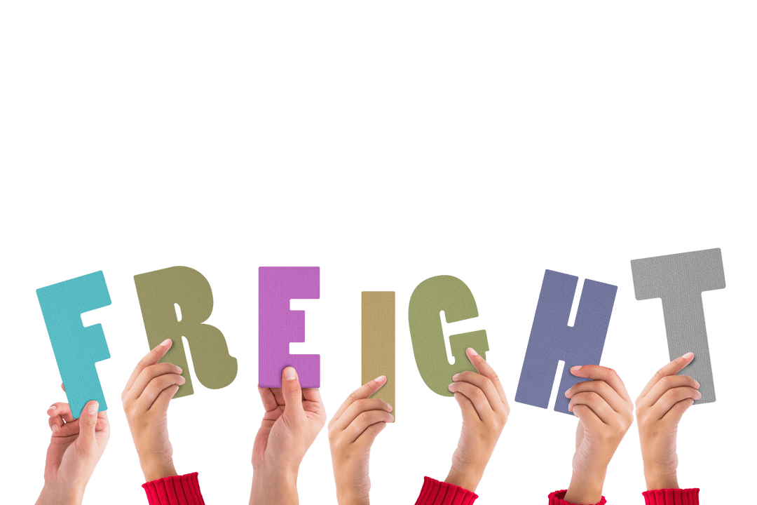 Hands Holding Freight Text on Transparent Background