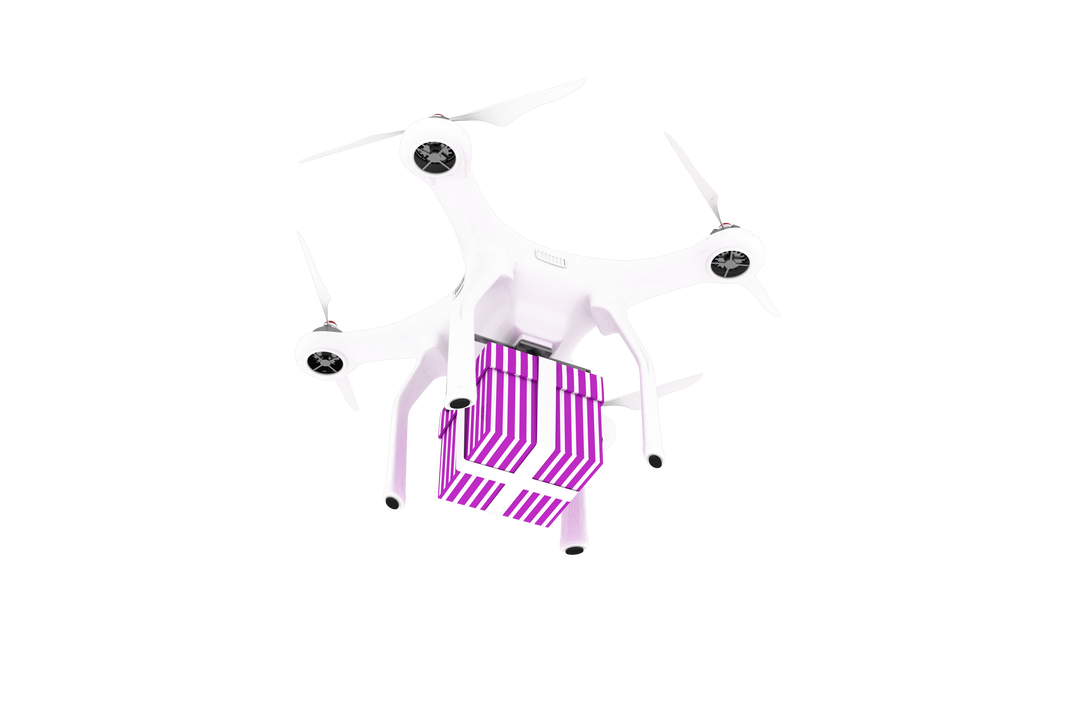 Transparent Delivery Quadcopter with Pink Striped Box in Flight - Download Free Stock Images Pikwizard.com