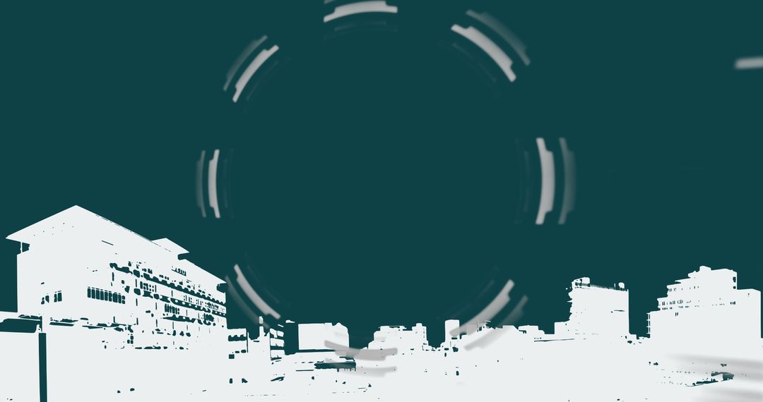 Abstract Digital Interface with Cityscape Silhouette