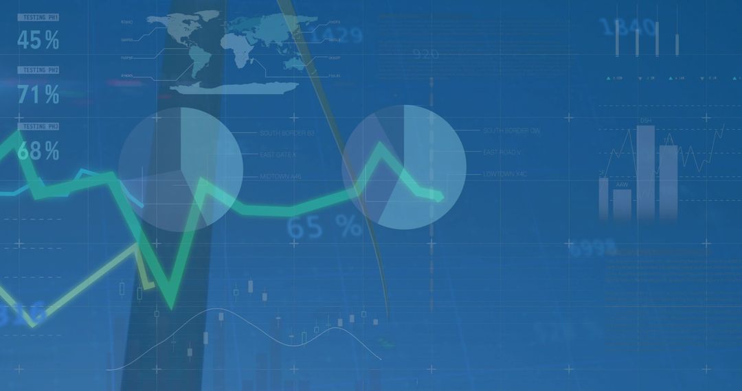 Abstract Financial Dashboard with Line Graph on Blue Background