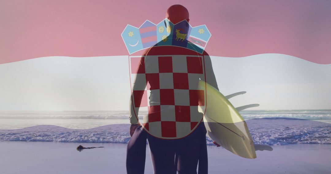 Surfer Embracing Adventure with Croatian Flag Silhouette