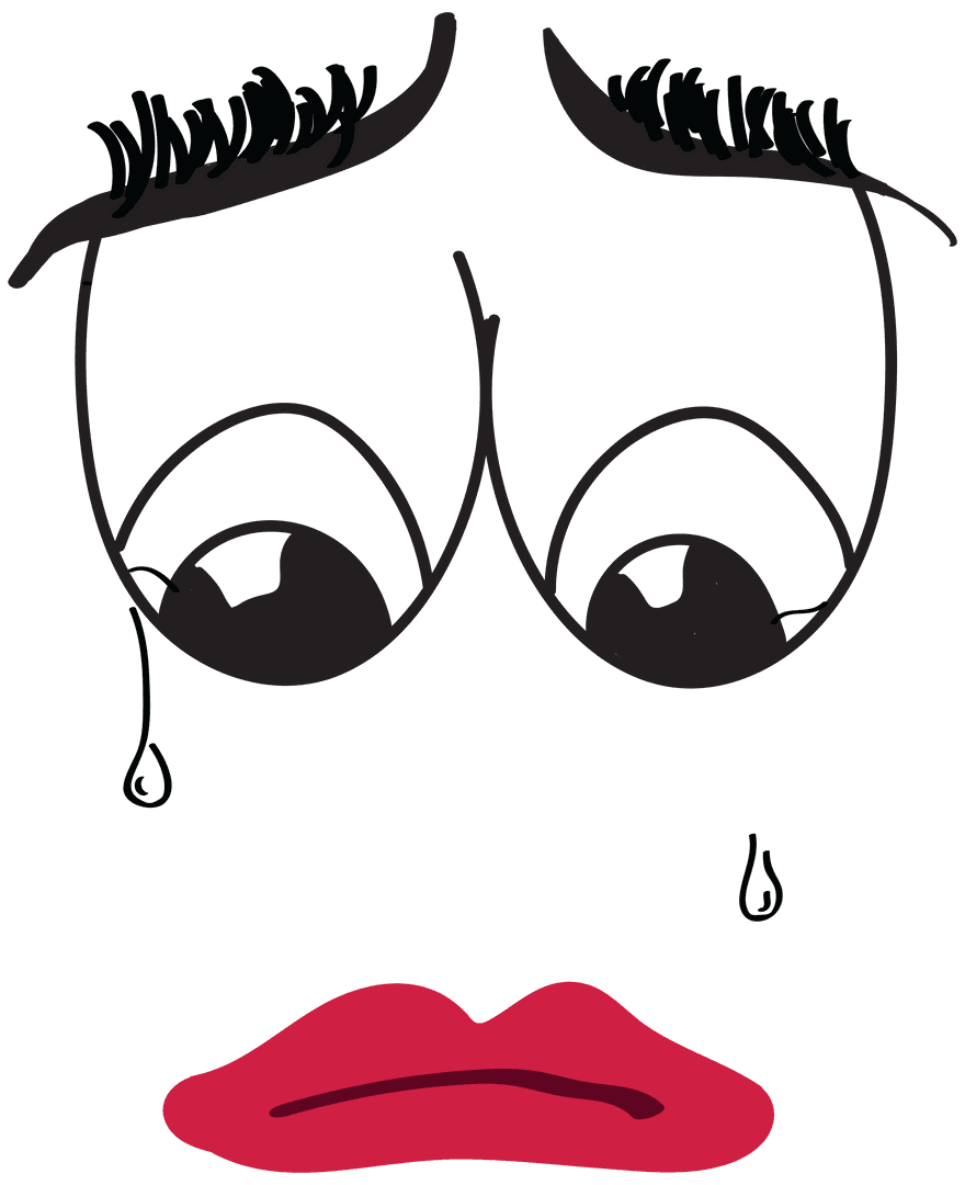 Sad Crying Face with Tears on Transparent Background for Emotions