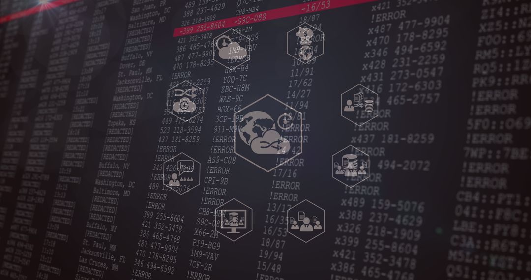 Global network with digital interface icons and data processing