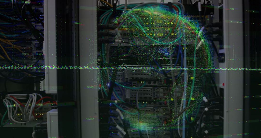 Futuristic Digital Sphere Projecting Over Server Racks