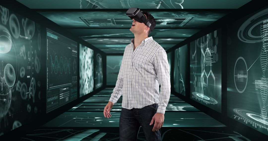 Businessman Exploring Virtual Reality Medical Data Analysis