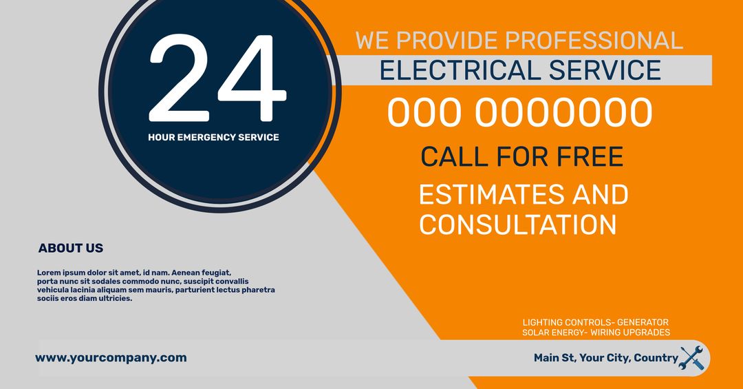 24 Hour Emergency Electrical Service Banner with Contact Information