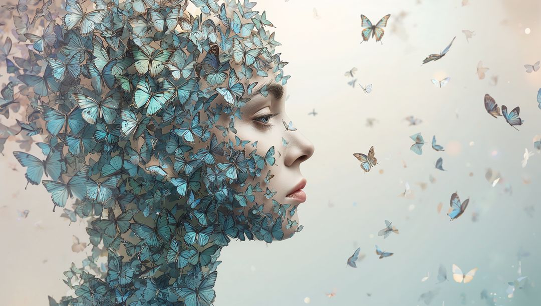 Surreal Butterfly Transformation into Human Profile