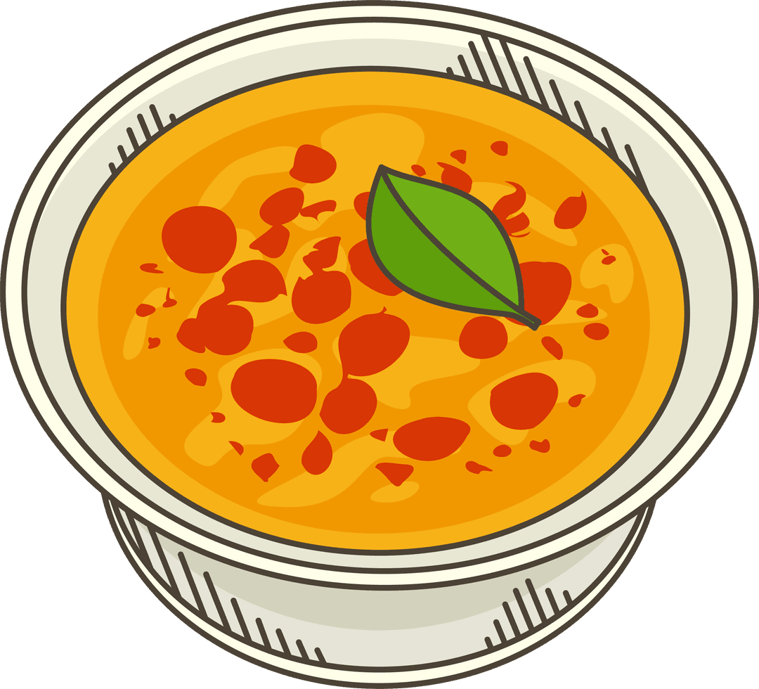 Orange Soup Bowl Illustration with Pepper Spots on Transparent Background