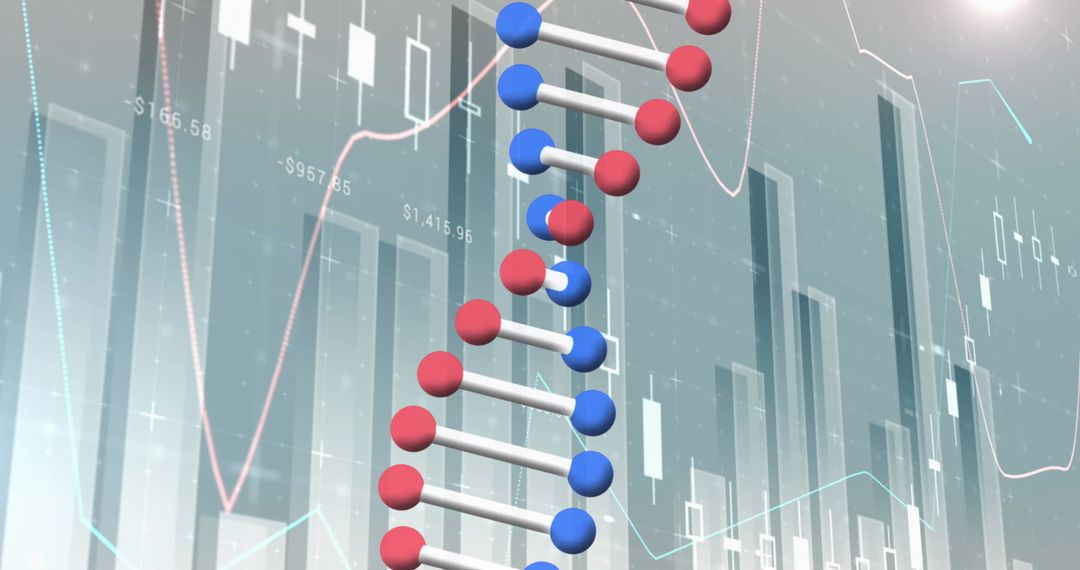 DNA Strand Overlaying Data Charts and Scientific Interface