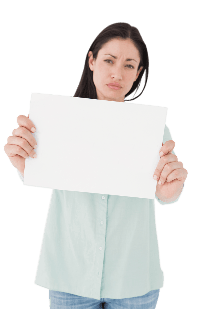 Transparent Image of Woman Holding Blank Card