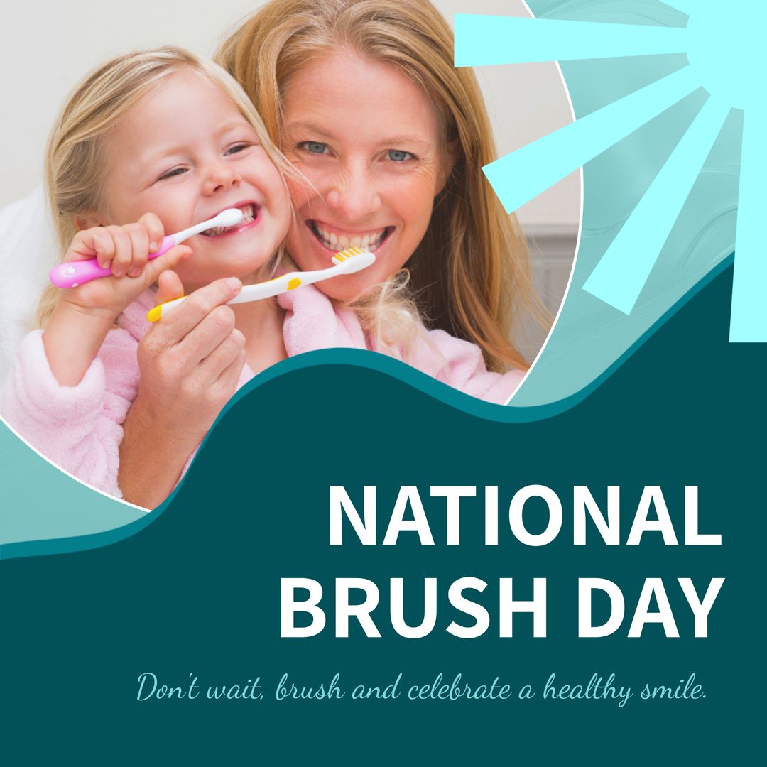 Mother and Daughter Celebrating National Brush Day with Smiles - Download Free Stock Templates Pikwizard.com