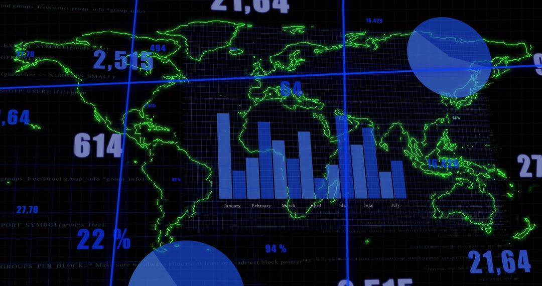 Digital Interface with World Map and Data Analytics Visualization