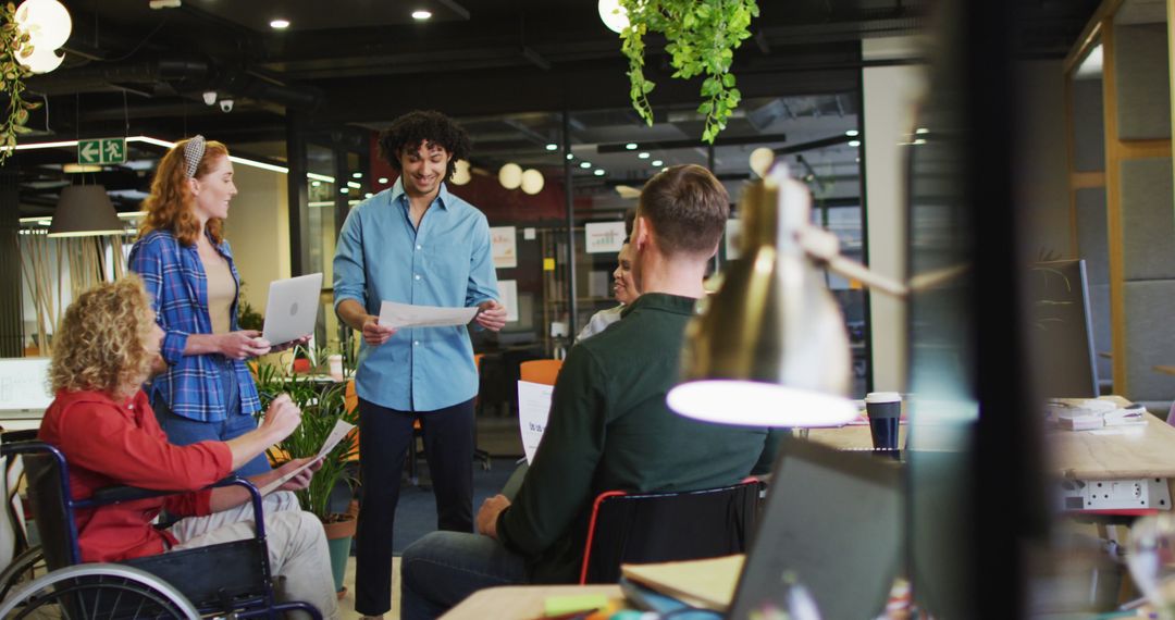 Diverse Inclusive Team Collaborating in Modern Office