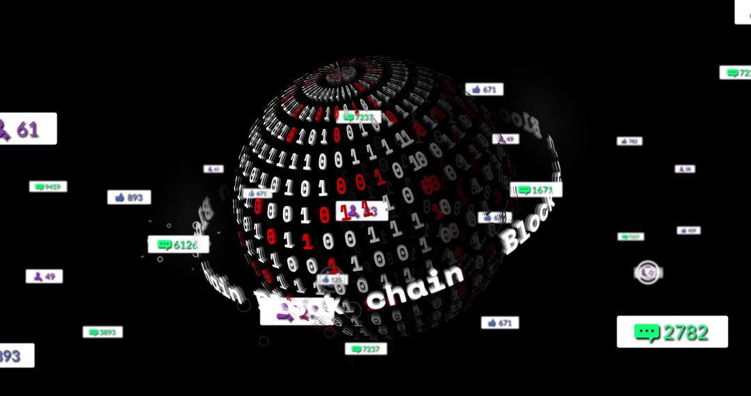 Futuristic Blockchain Sphere with Binary Orbit