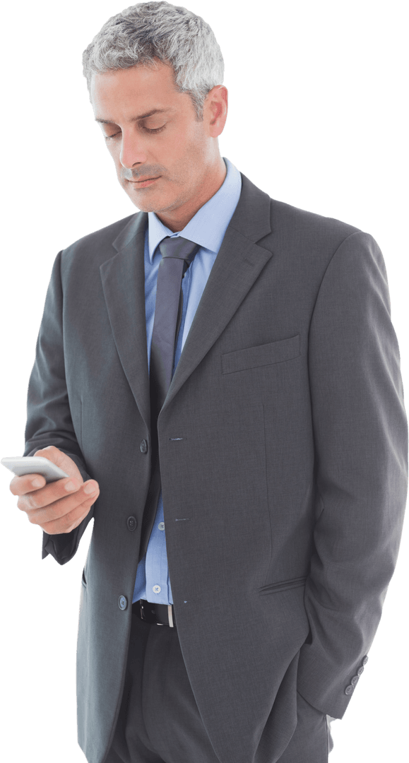 Professional Businessman Using Smartphone Isolated On Transparent Background