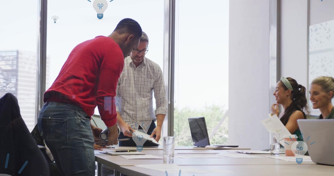 Diverse Team Collaboration with Innovative Ideas in Modern Office