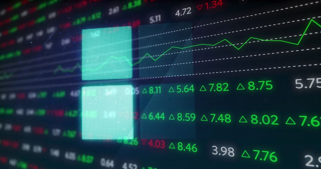 Stock Market Data on Digital Screen with Glowing Chart Loops