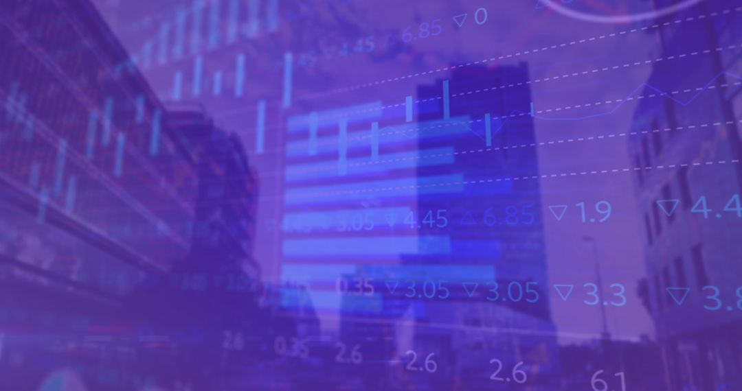 Stock Market Graph Over Cityscape with Building Reflections