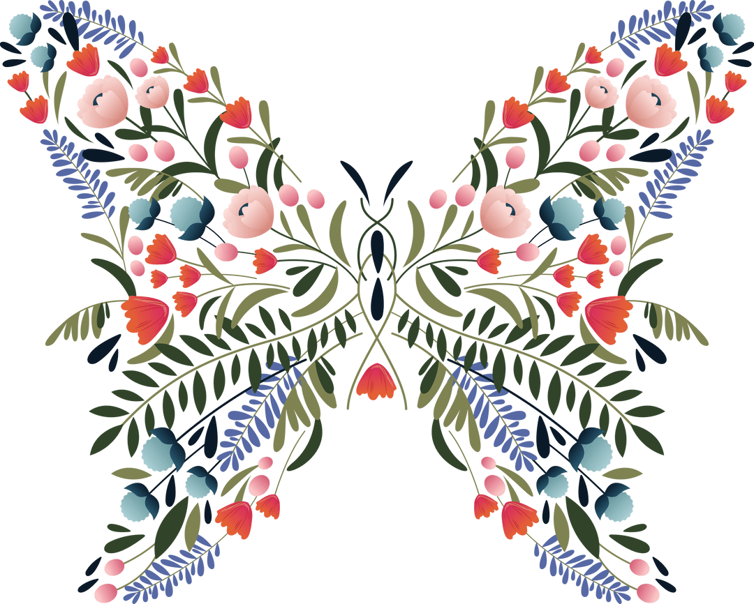 Floral Butterfly Design on Transparent Isolated Nature