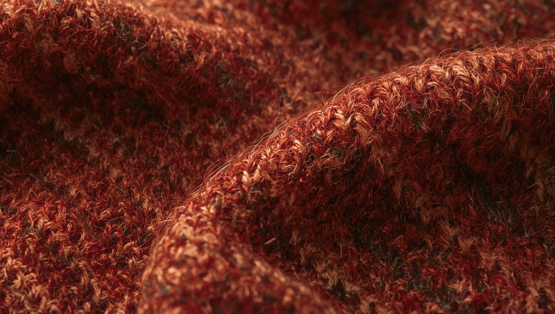 Rust Wool Knit Texture Close-Up Showing Folded Ridge and Yarn Strand Detail
