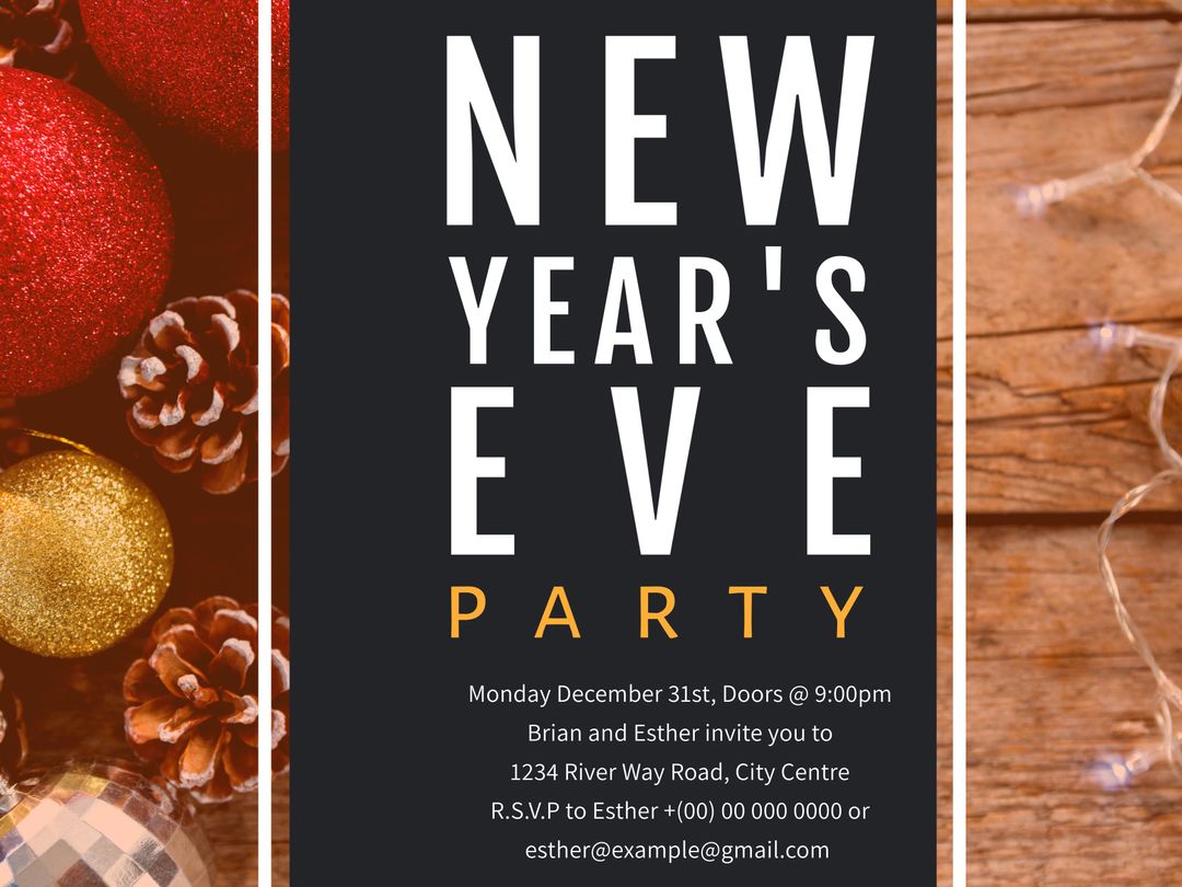 New Year's Eve Party Invitation with Festive Decorations