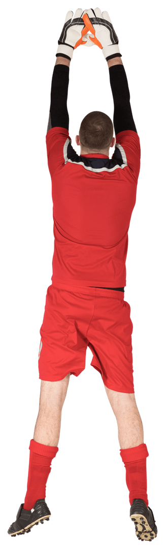 Caucasian Goalie Jumping to Save Ball on Transparent Background