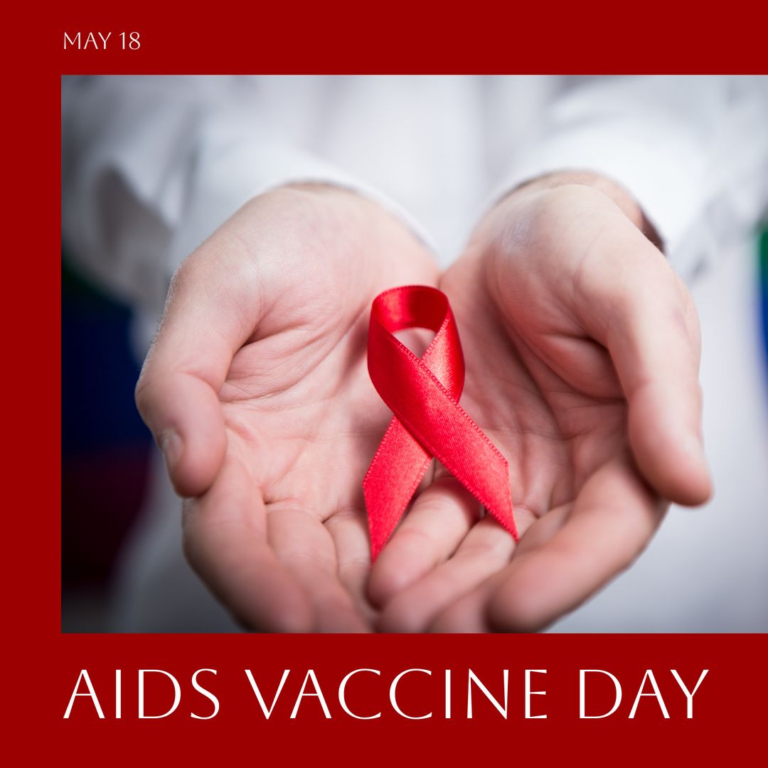 AIDS Vaccine Day Concept with Red Ribbon in Hands