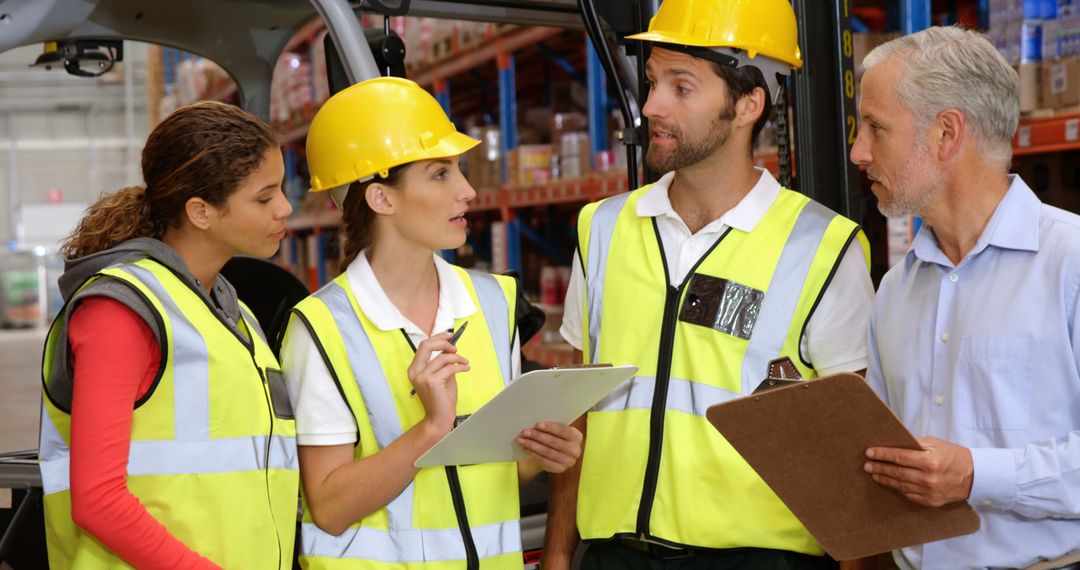 Warehouse Workers and Manager Discussing Inventory Operations - Free Images, Stock Photos and Pictures on Pikwizard.com