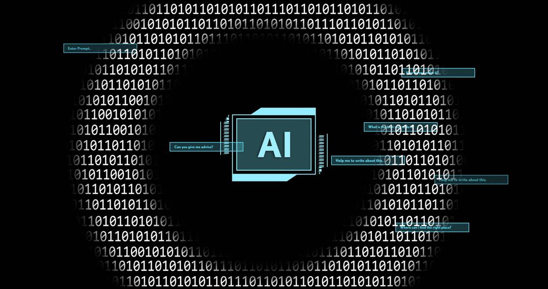 AI Folder Icon with Futuristic Binary Code Background