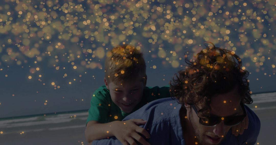 Father and Son Bonding at Beach with Magical Light Effect