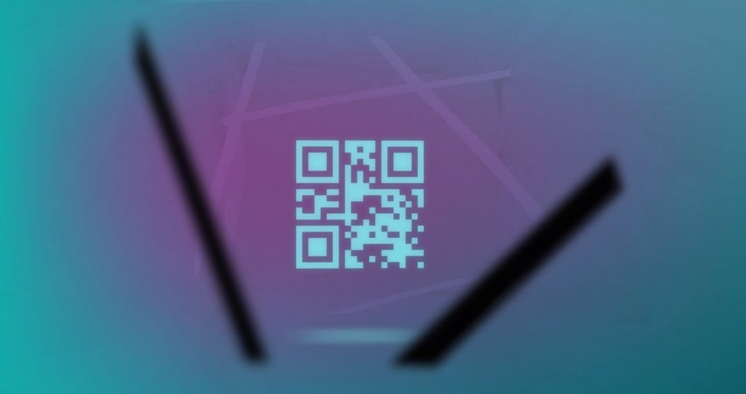 Digital QR Code in Neon Glow for Cybersecurity and Data Processing