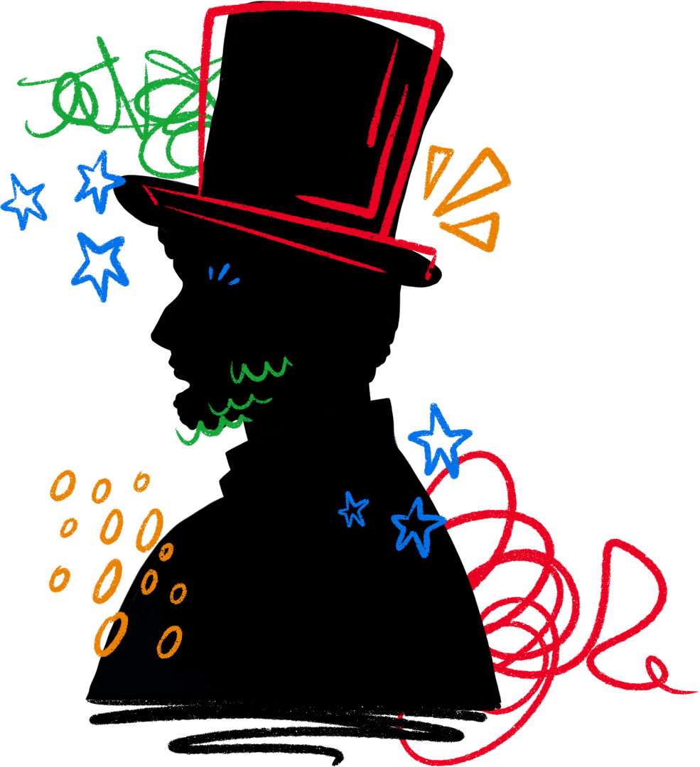 Transparent Silhouette of Abraham Lincoln in Colorful Top Hat Design