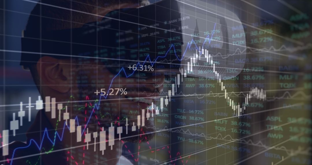 Abstract Mixed Race Man Exploring Stock Market Virtual Reality