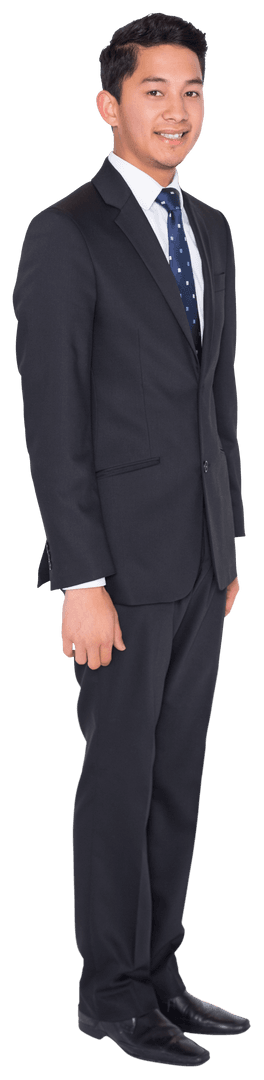 Transparent Confident Businessman in Suit Smiling Positively