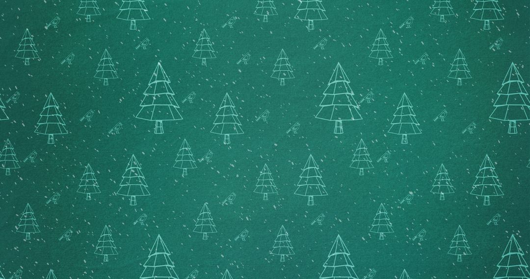 Festive Green Background with Christmas Trees and Falling Snowflakes