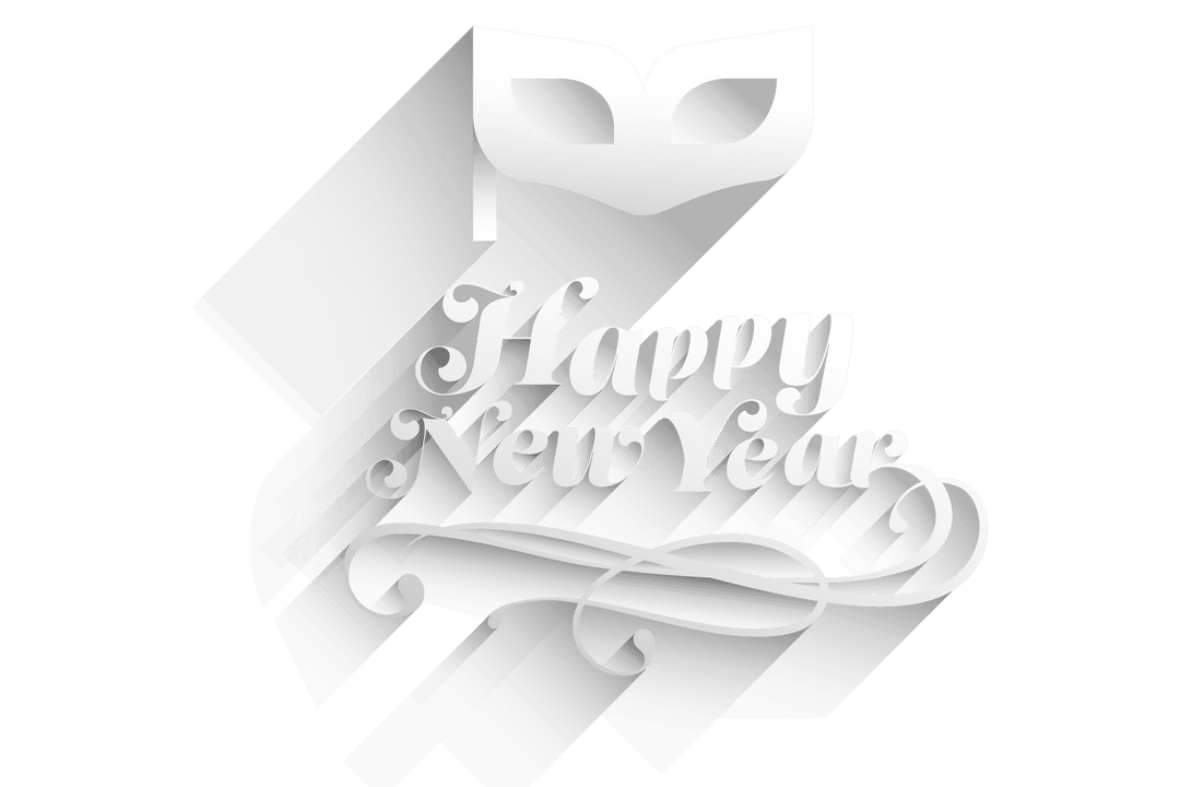 Happy New Year Text with Elegant Mask Overlay on Transparent Background