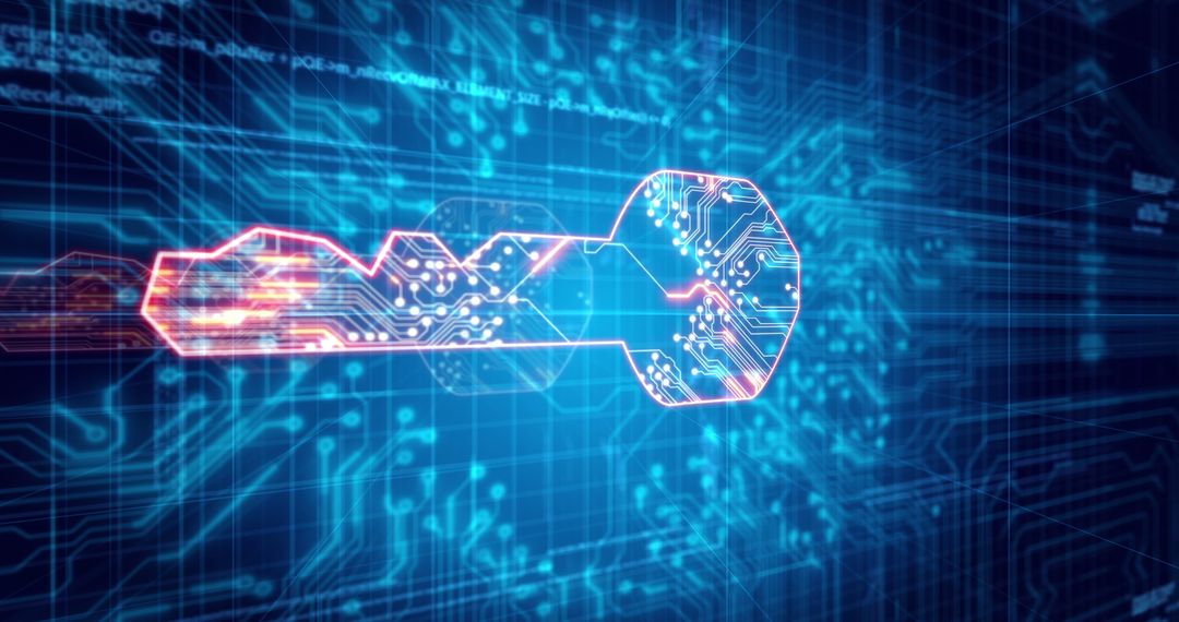 Futuristic Digital Circuit Key Symbolizing Data Security