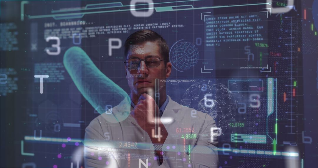 Scientist Analyzing Digital Data with Futuristic Interface