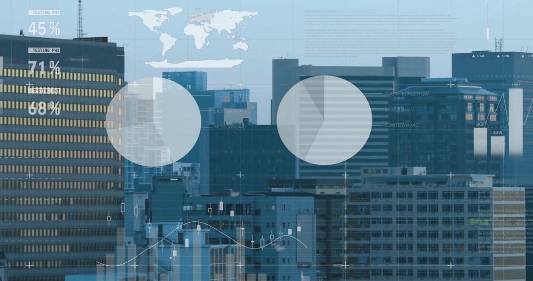 Modern Cityscape with Digital Data Interface Overlay