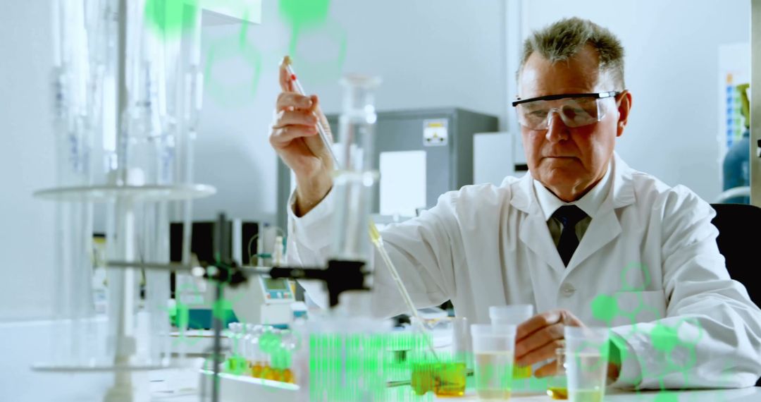 Senior Scientist Conducting Experiment in Laboratory Setting