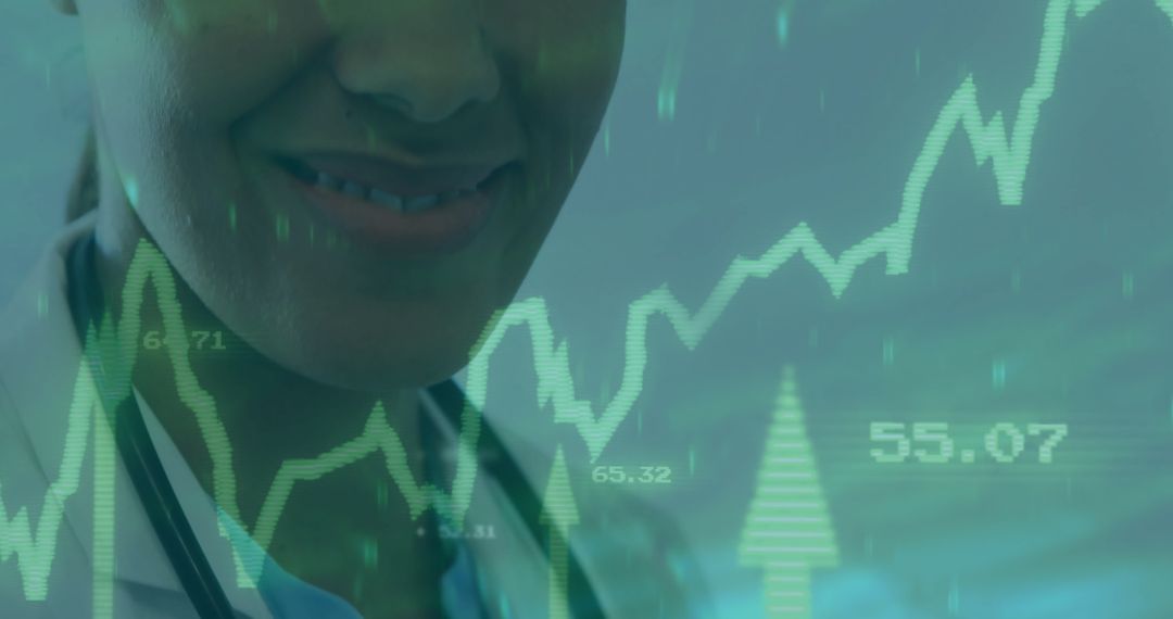 Medical Professional Analyzing Financial Stock Data Overlay