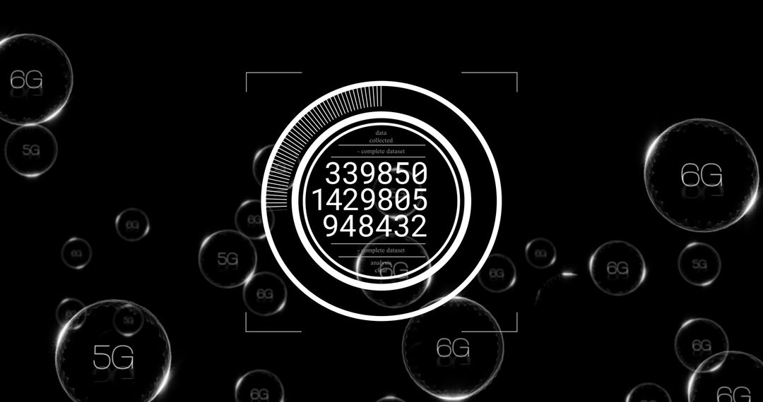 Floating 6G and 5G Digital Spheres with Futuristic HUD Interface