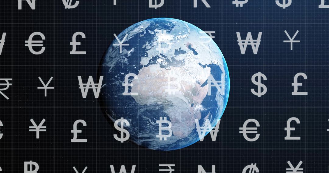Global Finance Concept with Currency Symbols and Digital Globe